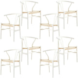 Anemone  Set of 8 Wishbone Dining Chair Beech Timber Replica Hans Wenger - White