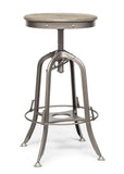 Industrial Height Adjustable Swivel Bar Stool with Oak Wood Top - Grey Finish