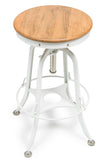 White Bar Stool Hamptons Style Height Adjustable and Swivel with Natural Wood Top