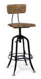 Industrial Wooden Height Adjustable Swivel Bar Stool Chair with Back - Black Rustic