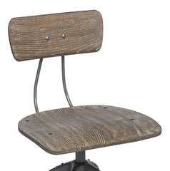 Industrial Swivel Height Adjustable Grey Oak Wood Bar Stool Chair with Back