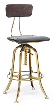 Gold Wooden Gas-Lift Swivel Bar Stool – Black