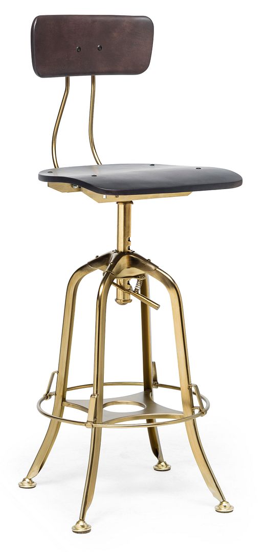 Gold Wooden Gas-Lift Swivel Bar Stool – Black