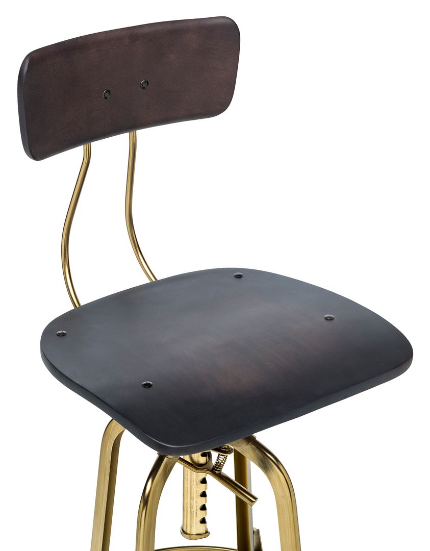 Gold Wooden Gas-Lift Swivel Bar Stool – Black