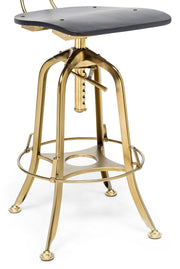 Gold Wooden Gas-Lift Swivel Bar Stool – Black