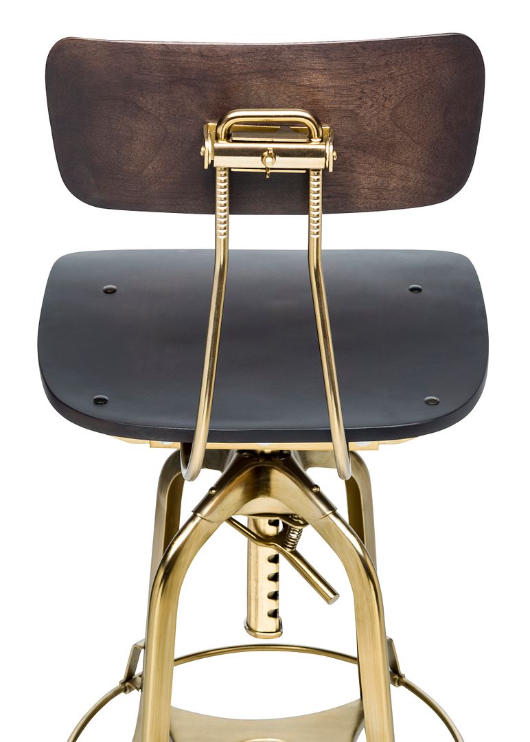Gold Wooden Gas-Lift Swivel Bar Stool – Black