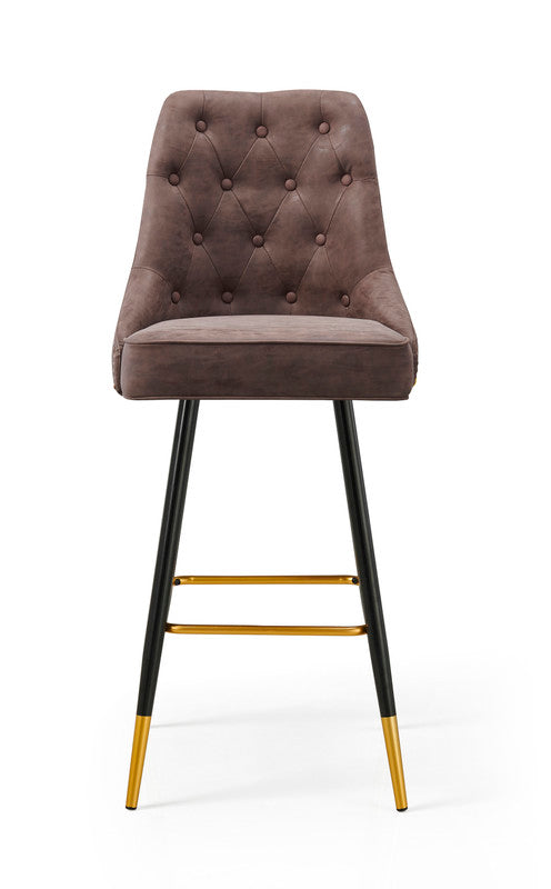 Stud PU Leather Bar Stool – Brown
