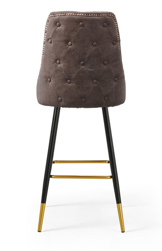 Stud PU Leather Bar Stool – Brown