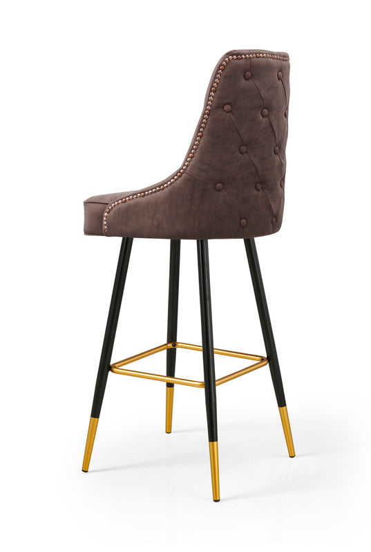 Stud PU Leather Bar Stool – Brown