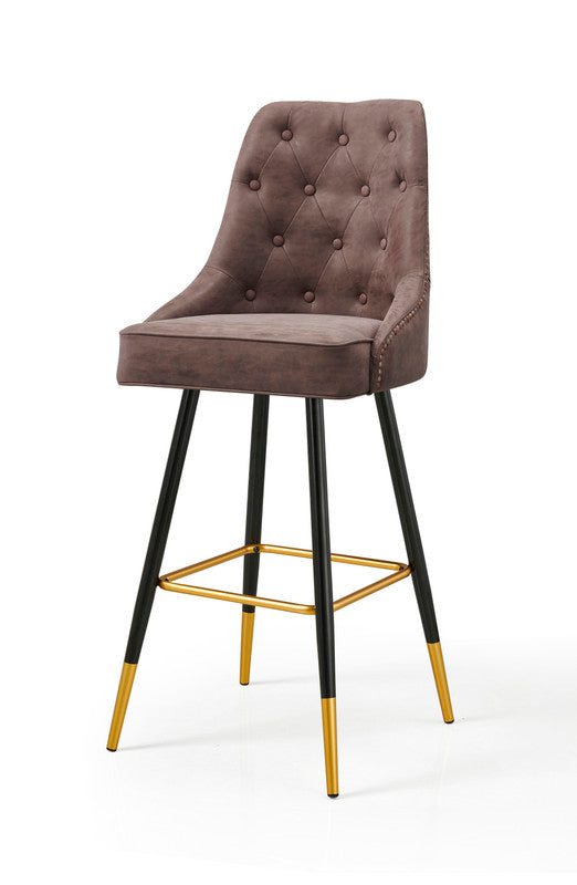 Stud PU Leather Bar Stool – Brown
