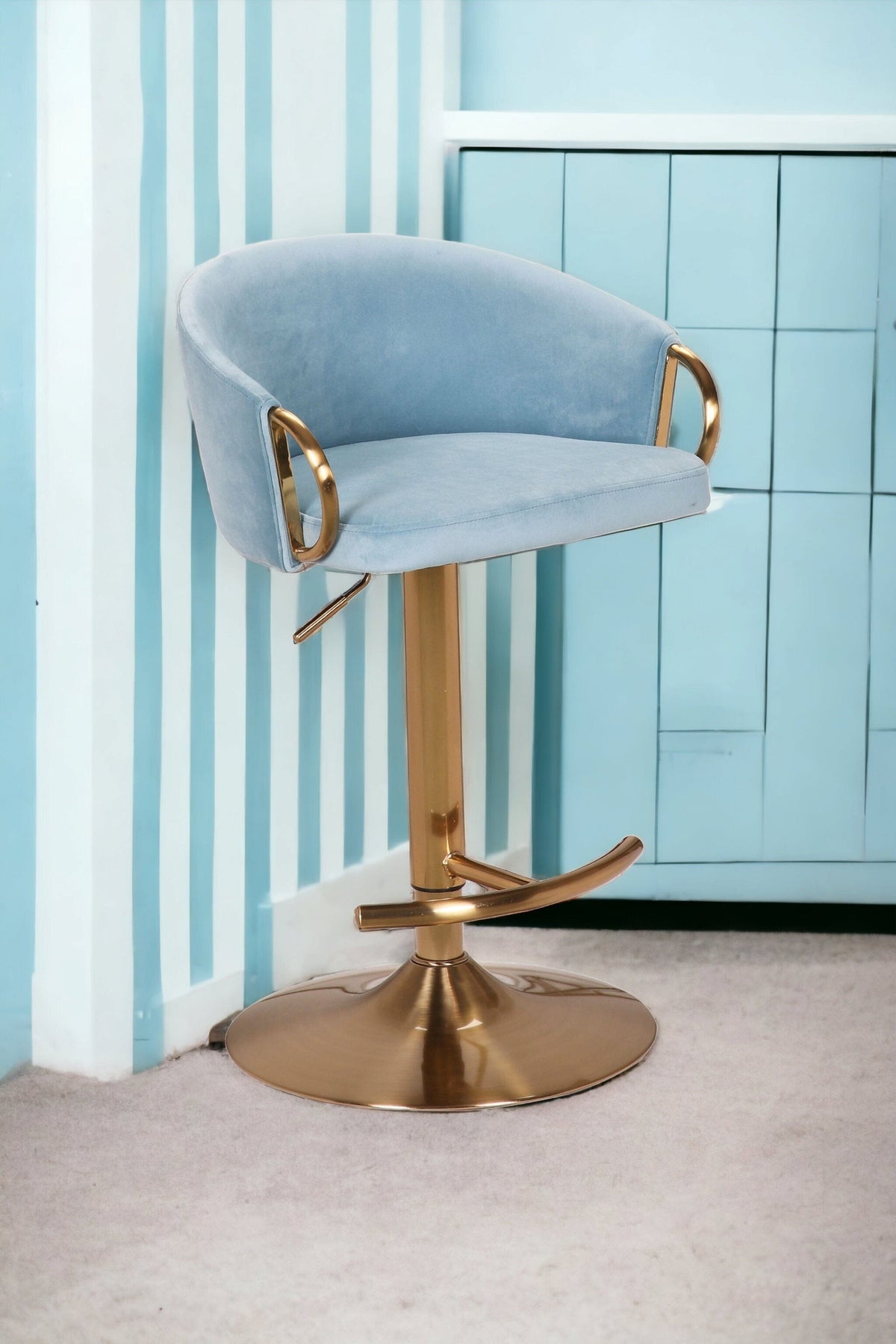 Cove Velvet Gas-Lift Swivel Bar Stool
