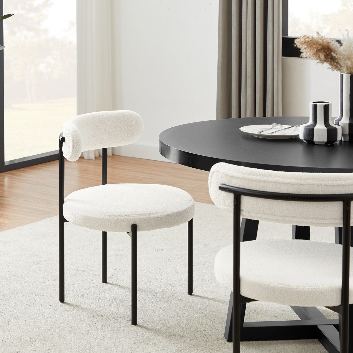 Amia Fabric Dining Chair Set of 2 – Black & White