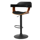 1 x Wooden Bar Stools Kitchen Swivel Gas Lift Bar Stool Chairs Leather Black - BSR