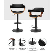 1 x Wooden Bar Stools Kitchen Swivel Gas Lift Bar Stool Chairs Leather Black - BSR