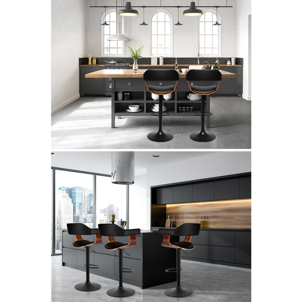 1 x Wooden Bar Stools Kitchen Swivel Gas Lift Bar Stool Chairs Leather Black - BSR