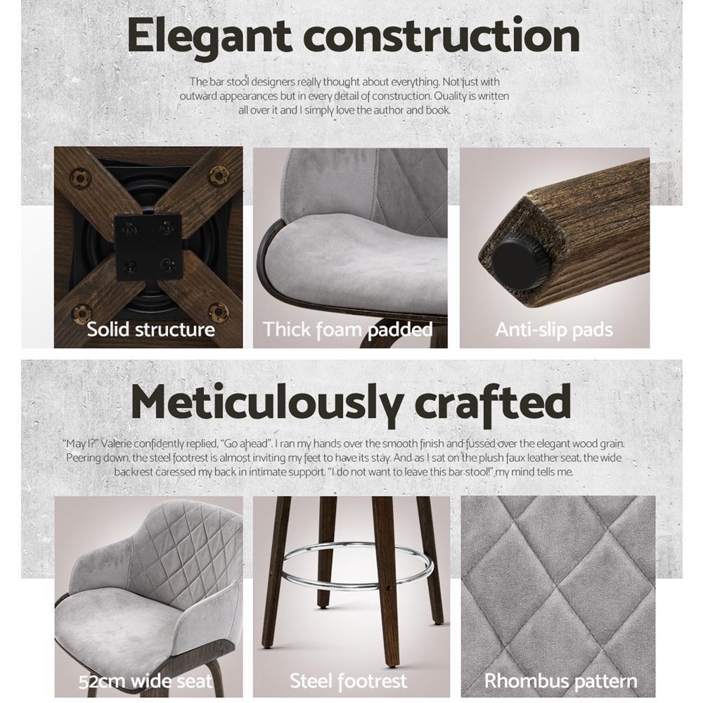 1x Kitchen Bar Stools Wooden Bar Stool Chairs Swivel Velvet Fabric Grey - BSR