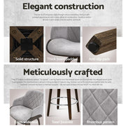 1x Kitchen Bar Stools Wooden Bar Stool Chairs Swivel Velvet Fabric Grey - BSR