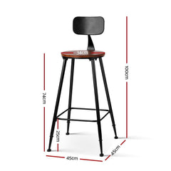 Set of 2  Vintage Bar Stools ALEX Retro Pine Wood Metal Frame - BSR