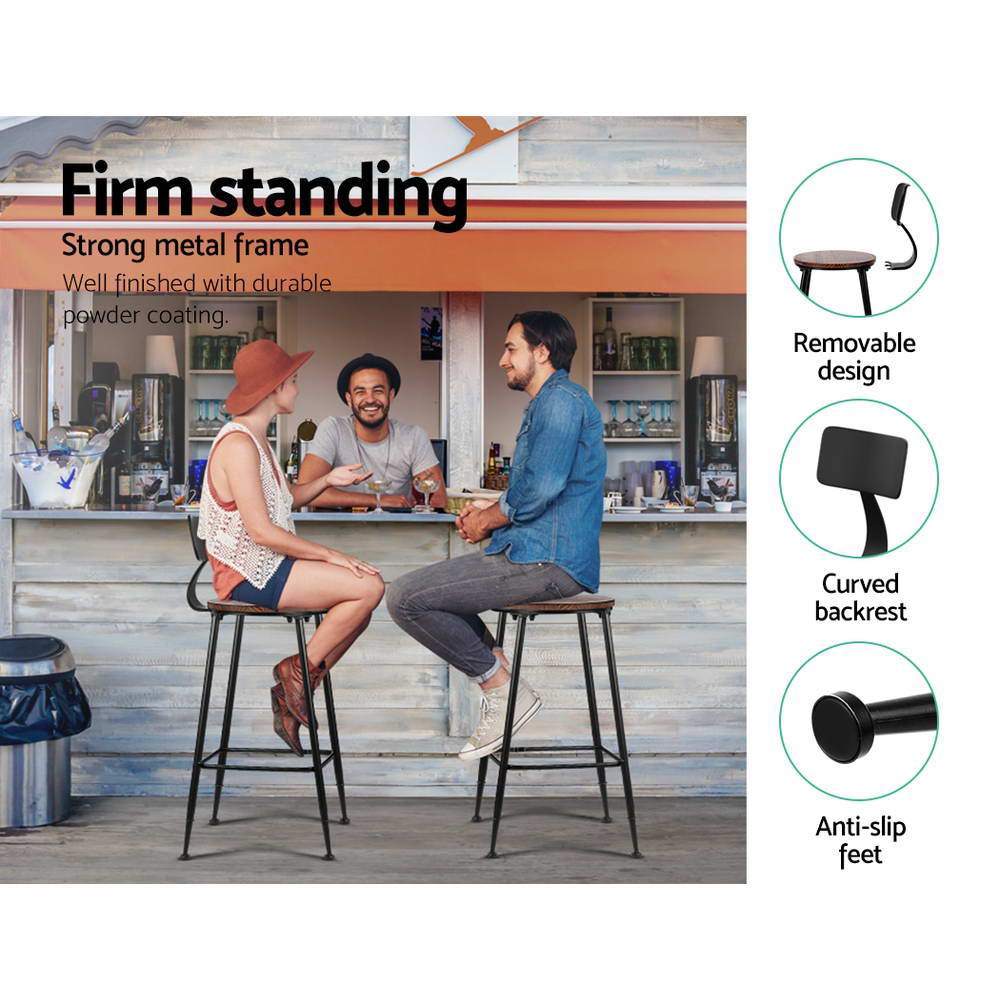 Set of 2  Vintage Bar Stools ALEX Retro Pine Wood Metal Frame - BSR
