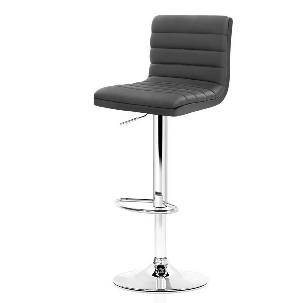 Set of 2 Gas lift Bar Stools Swivel Kitchen Chairs PU Leather Chrome Grey - BSR