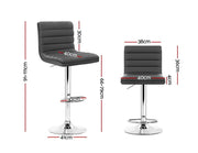 Set of 2 Gas lift Bar Stools Swivel Kitchen Chairs PU Leather Chrome Grey - BSR