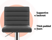 Set of 2 Gas lift Bar Stools Swivel Kitchen Chairs PU Leather Chrome Grey - BSR