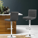 Set of 2 Gas lift Bar Stools Swivel Kitchen Chairs PU Leather Chrome Grey - BSR