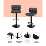 Set of 2 Kitchen Bar Stools Gas Lift Bar Stool Chairs Swivel PU Leather Black Grey - BSR