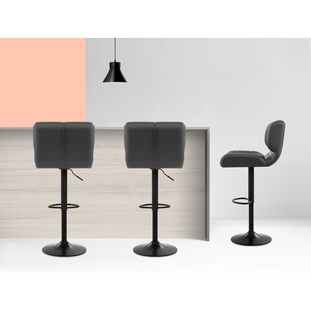 Set of 2 Kitchen Bar Stools Gas Lift Bar Stool Chairs Swivel PU Leather Black Grey - BSR