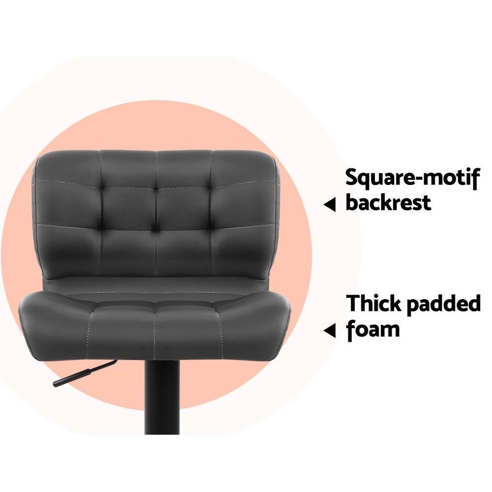 Set of 2 Kitchen Bar Stools Gas Lift Bar Stool Chairs Swivel PU Leather Black Grey - BSR