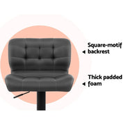 Set of 2 Kitchen Bar Stools Gas Lift Bar Stool Chairs Swivel PU Leather Black Grey - BSR