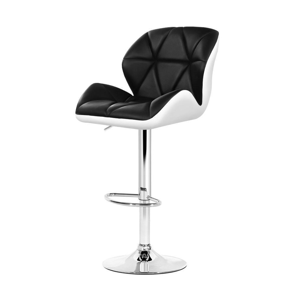 Set of 2 Kitchen Bar Stools Swivel Bar Stool Chairs PU Leather Gas Lift Black - BSR