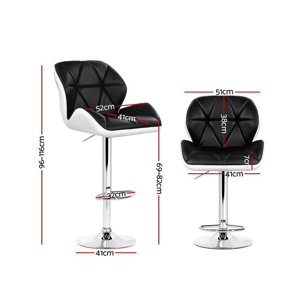 Set of 2 Kitchen Bar Stools Swivel Bar Stool Chairs PU Leather Gas Lift Black - BSR