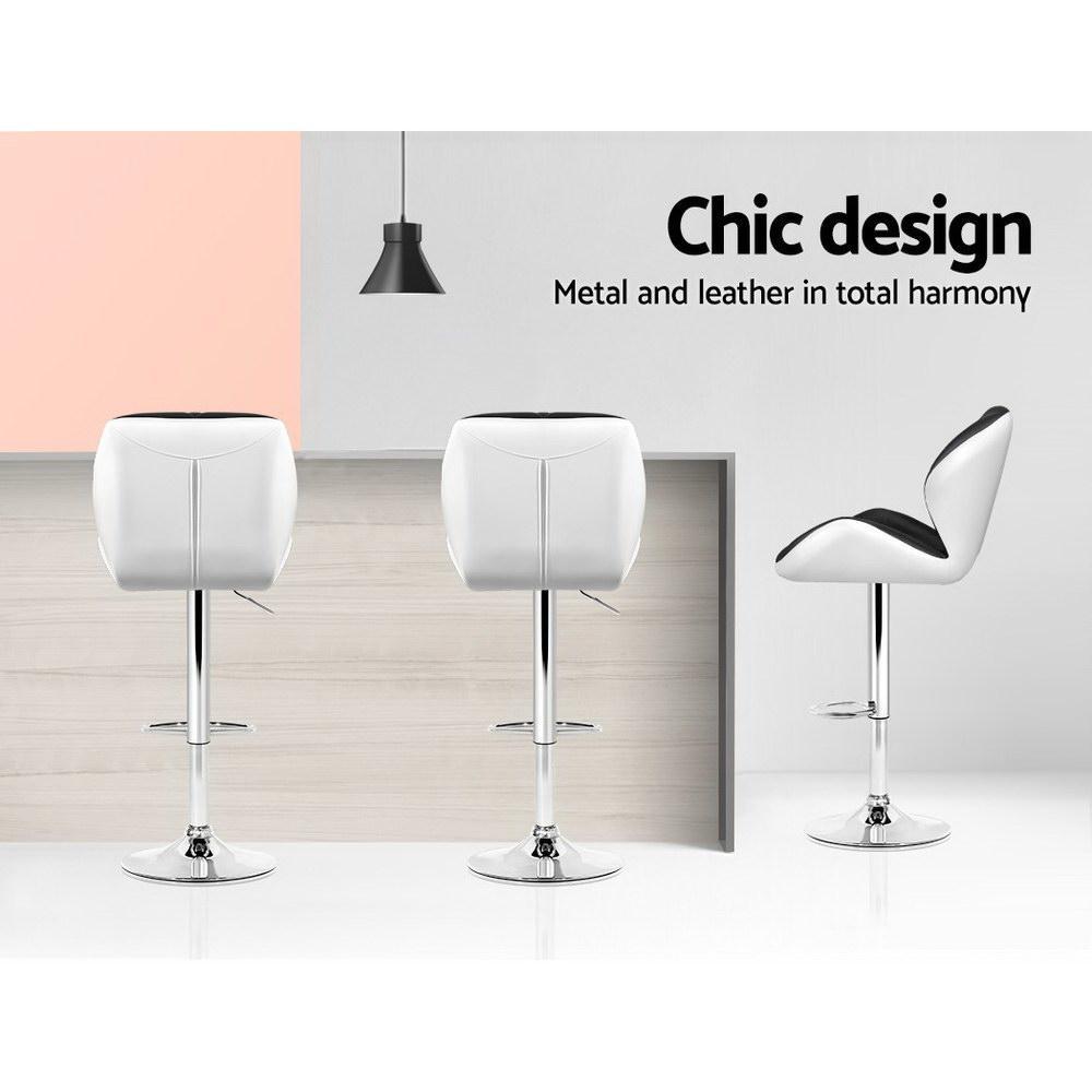 Set of 2 Kitchen Bar Stools Swivel Bar Stool Chairs PU Leather Gas Lift Black - BSR