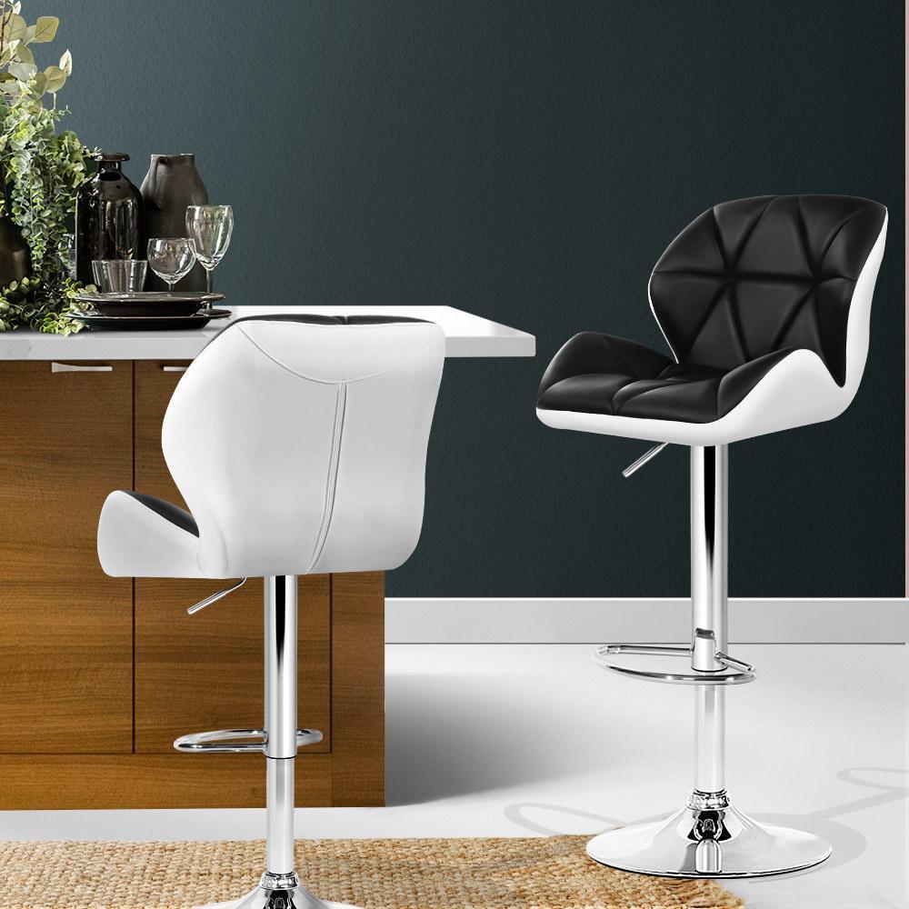 Set of 2 Kitchen Bar Stools Swivel Bar Stool Chairs PU Leather Gas Lift Black - BSR
