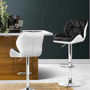 Set of 2 Kitchen Bar Stools Swivel Bar Stool Chairs PU Leather Gas Lift Black - BSR