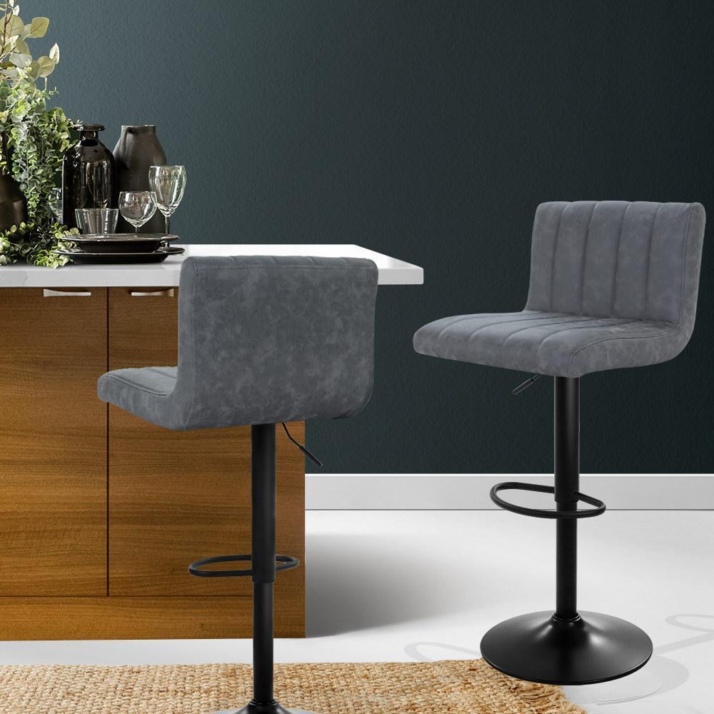 Set of 2 Kitchen Bar Stools Swivel Vintage Bar Stool PU Leather Gas Lift Chairs - BSR