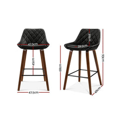 Set of 2 Kitchen Bar Stools Wooden Stool Chairs Bentwood Barstool PU Leather Black - BSR