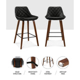 Set of 2 Kitchen Bar Stools Wooden Stool Chairs Bentwood Barstool PU Leather Black - BSR