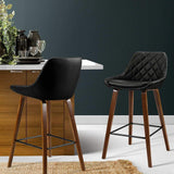 Set of 2 Kitchen Bar Stools Wooden Stool Chairs Bentwood Barstool PU Leather Black - BSR
