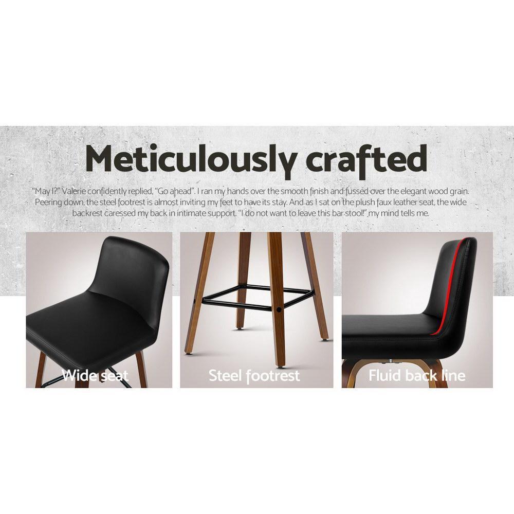 Set of 2 Kitchen Wooden Bar Stools Swivel Bar Stool Chairs PU Leather Luxury Black - BSR