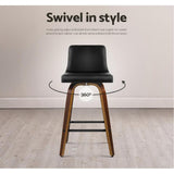 Set of 2 Kitchen Wooden Bar Stools Swivel Bar Stool Chairs PU Leather Luxury Black - BSR