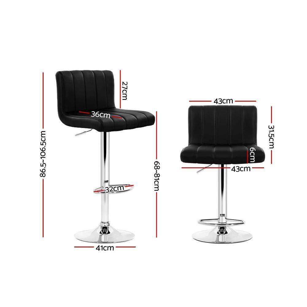 Set of 2 PU Leather Bar Stools Kitchen Chair Bar Stool Black Lana Gas Lift Swivel - BSR