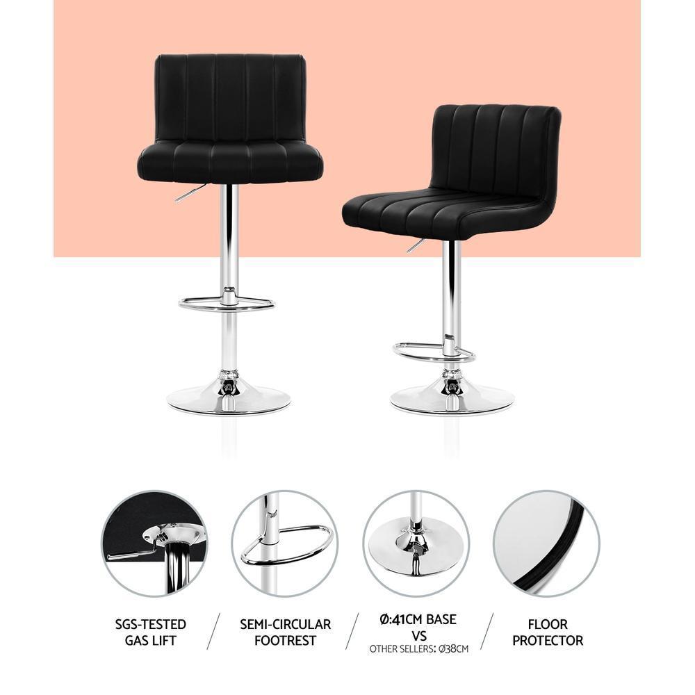 Set of 2 PU Leather Bar Stools Kitchen Chair Bar Stool Black Lana Gas Lift Swivel - BSR