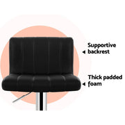 Set of 2 PU Leather Bar Stools Kitchen Chair Bar Stool Black Lana Gas Lift Swivel - BSR