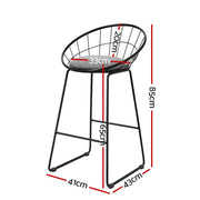 Set of 2 Nordic Bar Stools Metallic Bar Stool Kitchen Fabric Grey Black - BSR