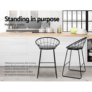 Set of 2 Nordic Bar Stools Metallic Bar Stool Kitchen Fabric Grey Black - BSR