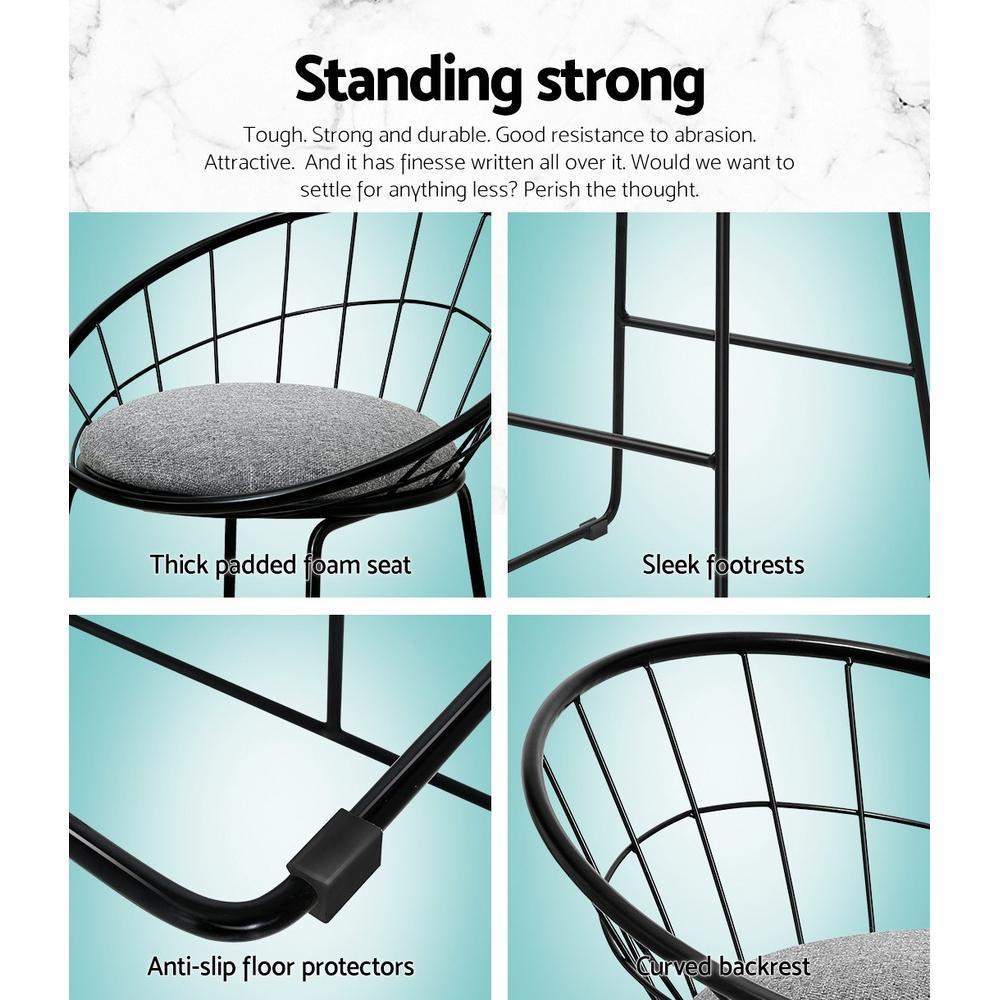 Set of 2 Nordic Bar Stools Metallic Bar Stool Kitchen Fabric Grey Black - BSR
