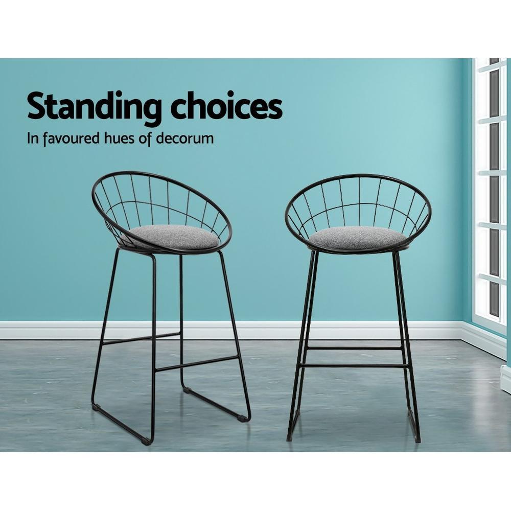 Set of 2 Nordic Bar Stools Metallic Bar Stool Kitchen Fabric Grey Black - BSR