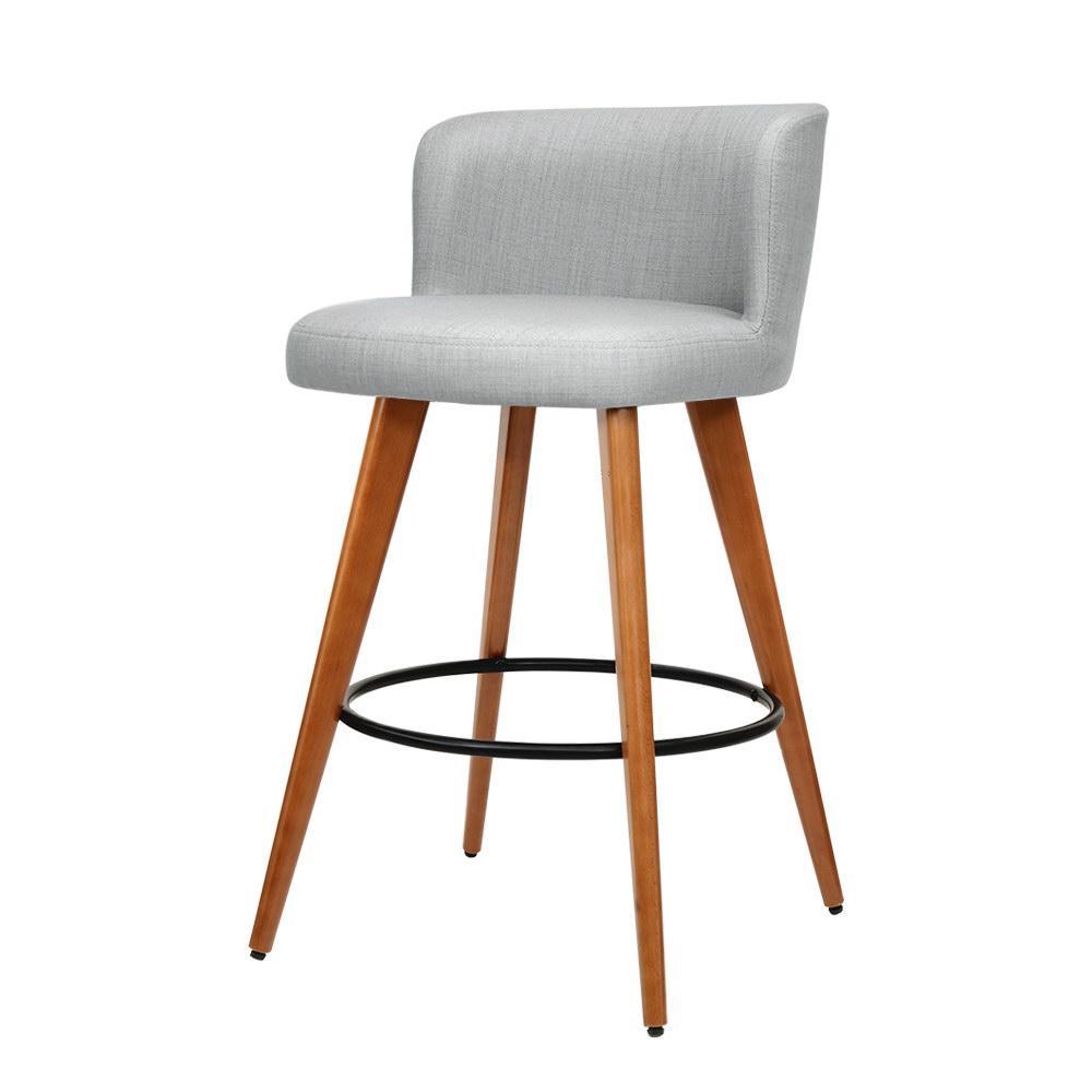 Set of 2 Wooden Bar Stools Modern Bar Stool Kitchen Fabric Light Grey - BSR